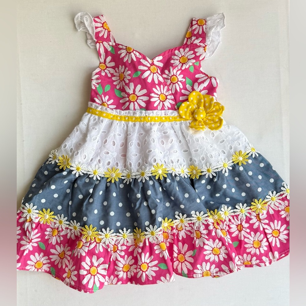 🆕 Nannette | Floral Colorblock Pink Eyelet with Embroidery Baby Girl’s Dress